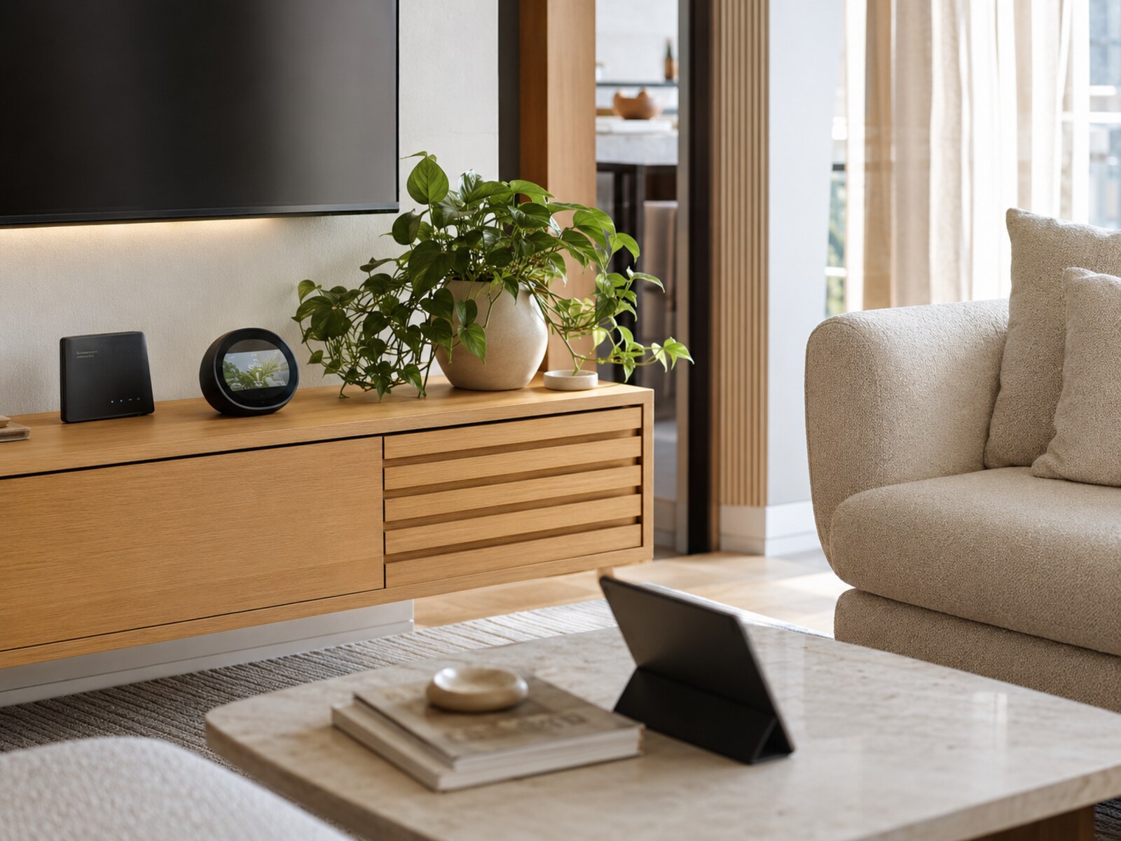 Ambiente residencial organizado com tecnologia